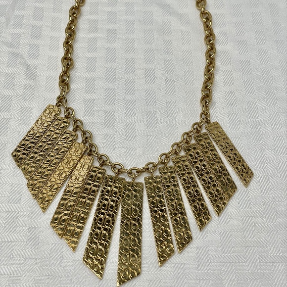 COACH Quilted Signature C Gold Tone Statement Necklace - Picture 1 of 7